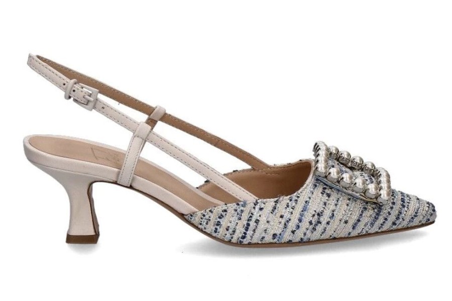 Damen Roberto Festa Pumps | Roberto Festa Slingpumps Stefi Tweed Lux Blu Nappa Cream