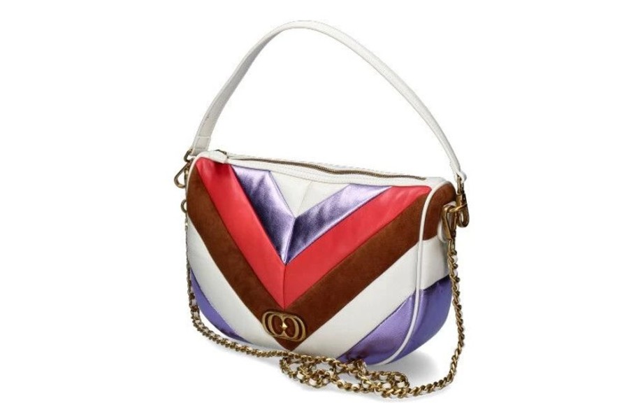 Damen La Carrie Taschen | La Carrie Schultertasche Amitola Stripes Lollo Medium Leather Multi Taupe