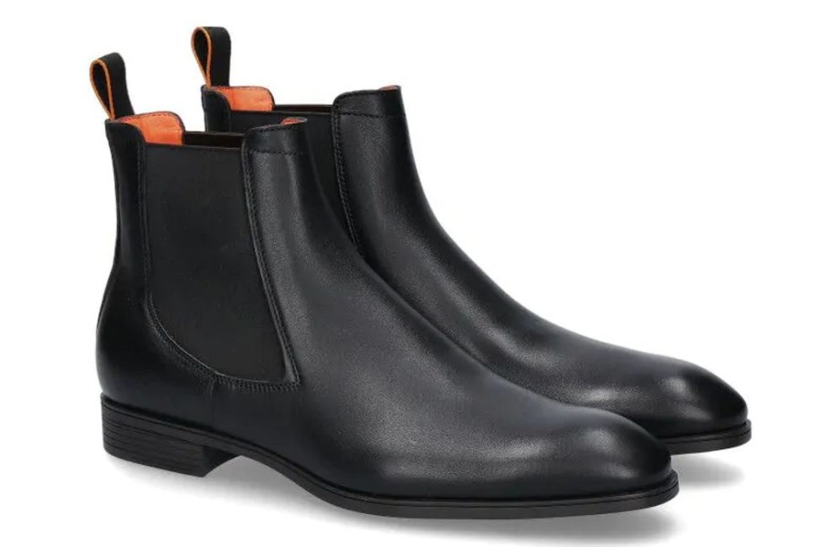 Herren Santoni Stiefeletten / Stiefel | Santoni Chelsea Boot Nappa Nero- Schwarz