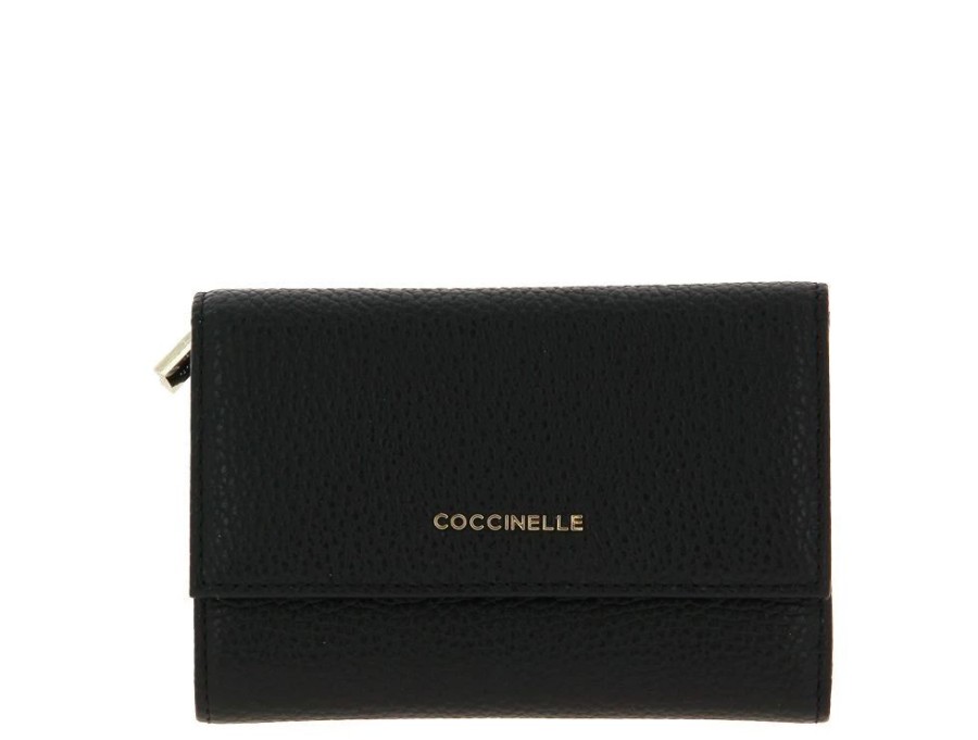 Damen Coccinelle Geldb?Rsen | Coccinelle Portemonnaie Grain Leather Metallic Soft Noir