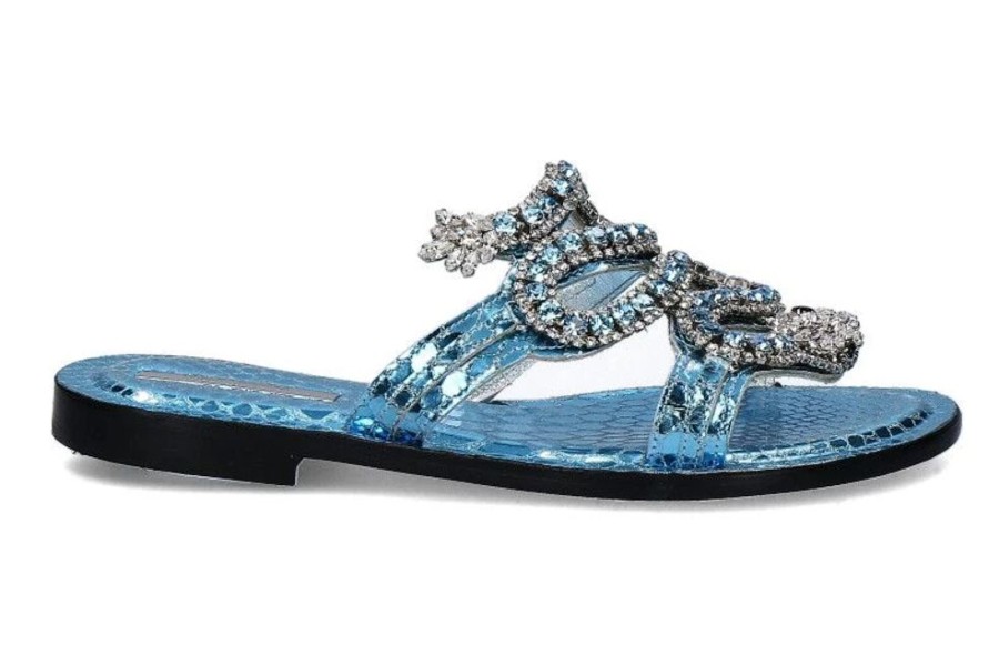 Damen Paola Fiorenza Pantoletten | Paola Fiorenza Pantolette Light Blue Pitone Serpente