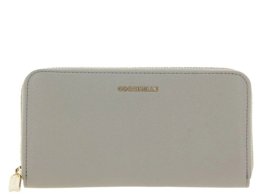 Damen Coccinelle Geldb?Rsen | Coccinelle Portemonnaie Grain Leather Metallic Soft Stone