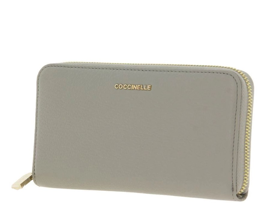 Damen Coccinelle Geldb?Rsen | Coccinelle Portemonnaie Grain Leather Metallic Soft Stone