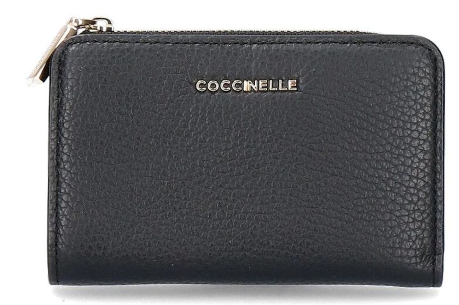 Damen Coccinelle Geldb?Rsen | Coccinelle Portemonnaie Leder Metallic Soft Noir