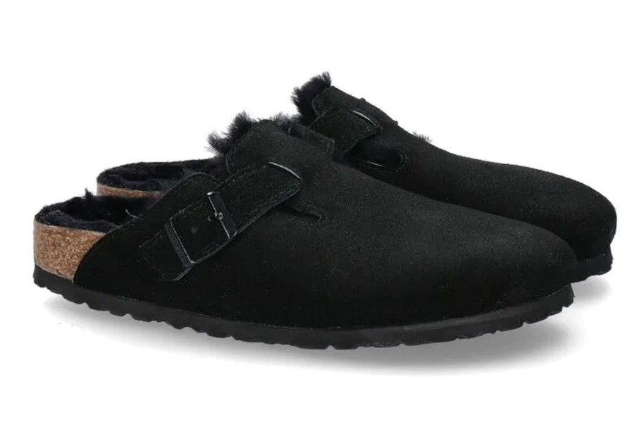 Damen Birkenstock Warmfutter | Birkenstock Clogs Gefu00Fcttert Boston Schmal Shearling Black