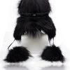 Damen FurLand Russia Ushankas - Fellmutzen | Furland Pilotenmu00Fctze - Ushanka Black Raccoon - Mit Pom Pom'S