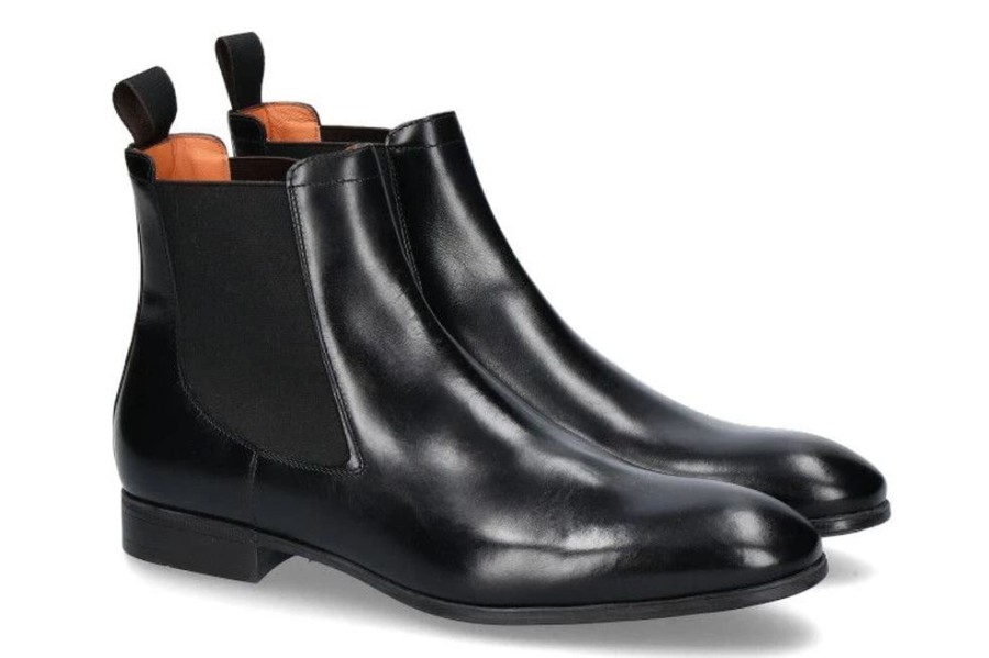 Herren Santoni Stiefeletten / Stiefel | Santoni Chelsea Boot Nappa Nero (43U00Bd)