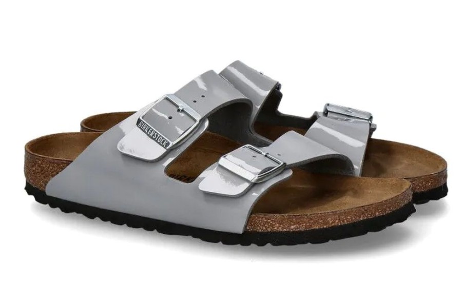 Damen Birkenstock Pantoletten | Birkenstock Pantolette Arizona Schmal Patent Alloy