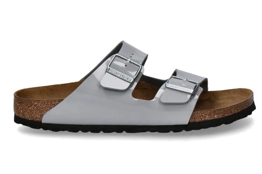 Damen Birkenstock Pantoletten | Birkenstock Pantolette Arizona Schmal Patent Alloy