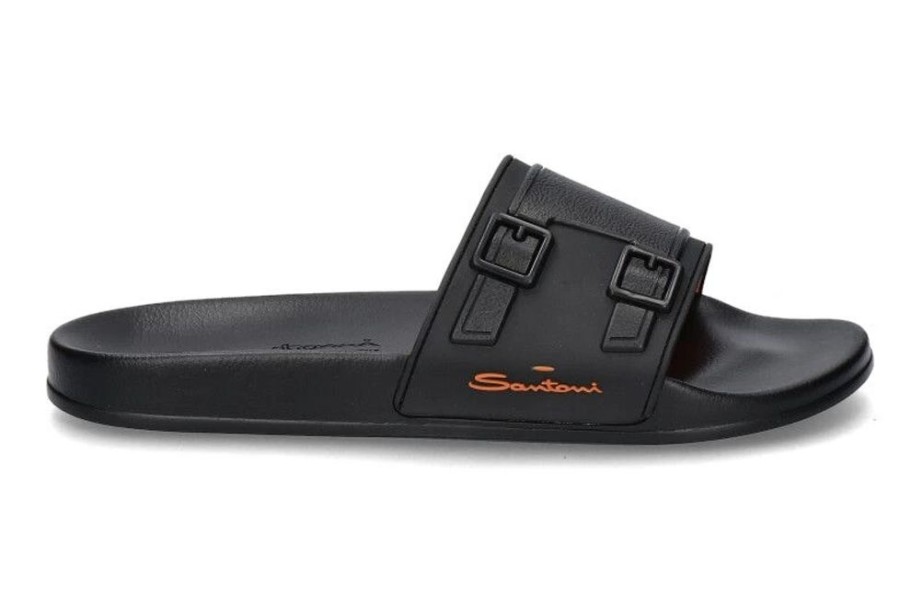 Herren Santoni Offene Schuhe | Santoni Pantolette Nero