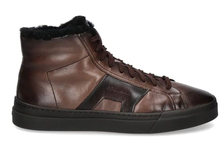 Herren Santoni Warmgefuttert | Santoni Mid- Cut Sneaker Gefu00Fcttert Double Buckle Brown- Dunkelbraun