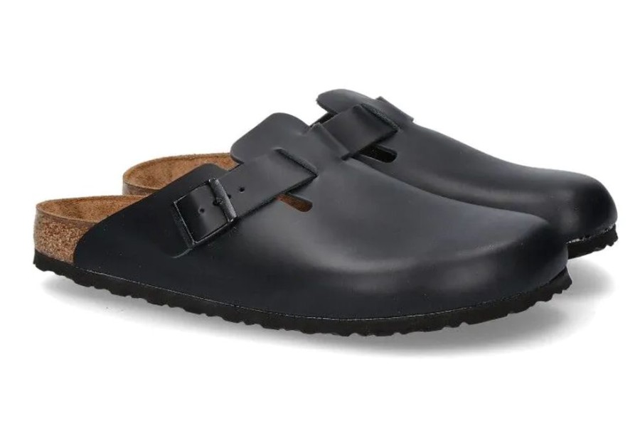 Herren Birkenstock Hausschuhe | Birkenstock Clogs Boston Schmal Naturleder Black (39)