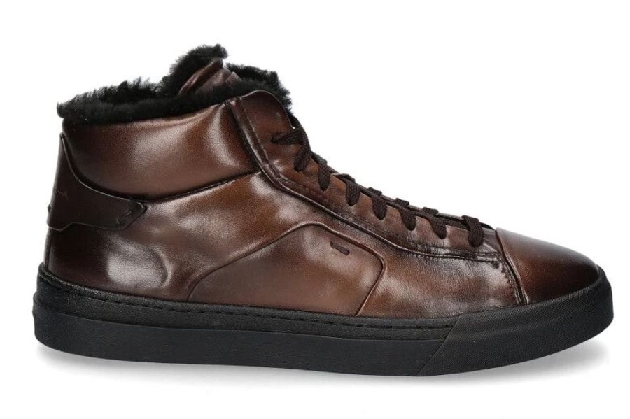 Herren Santoni Warmgefuttert | Santoni Mid-Cut Sneaker Gefu00Fcttert Nappa Antic Brown