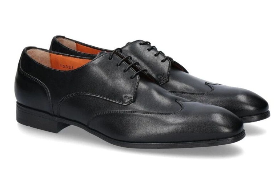 Herren Santoni Schnurer | Santoni Schnu00Fcrer Leather Black (40U00Bd)