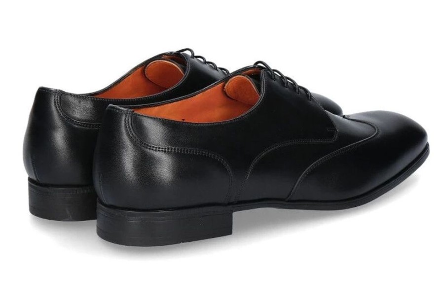 Herren Santoni Schnurer | Santoni Schnu00Fcrer Leather Black (40U00Bd)