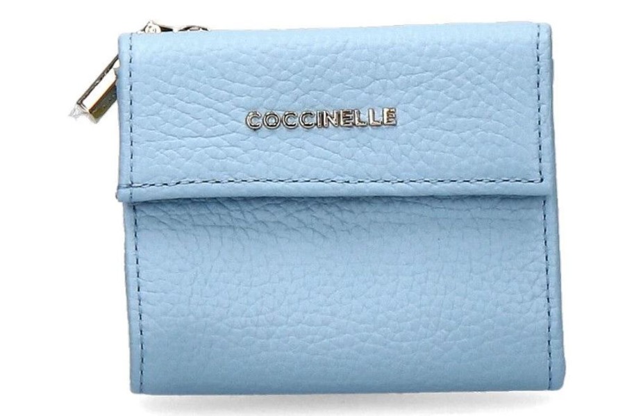 Damen Coccinelle Geldb?Rsen | Coccinelle Portemonnaie Grain Leather Metallic Soft Aquarelle Blue