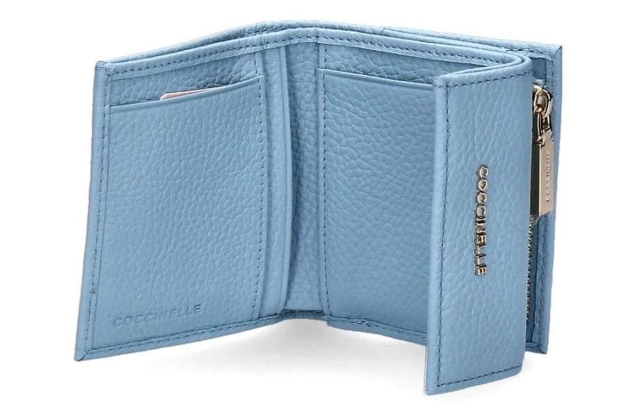 Damen Coccinelle Geldb?Rsen | Coccinelle Portemonnaie Grain Leather Metallic Soft Aquarelle Blue