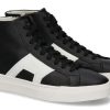 Herren Santoni Sneakers | Santoni Mid- Cut Sneaker Double Buckle Black Wht- Schwarz