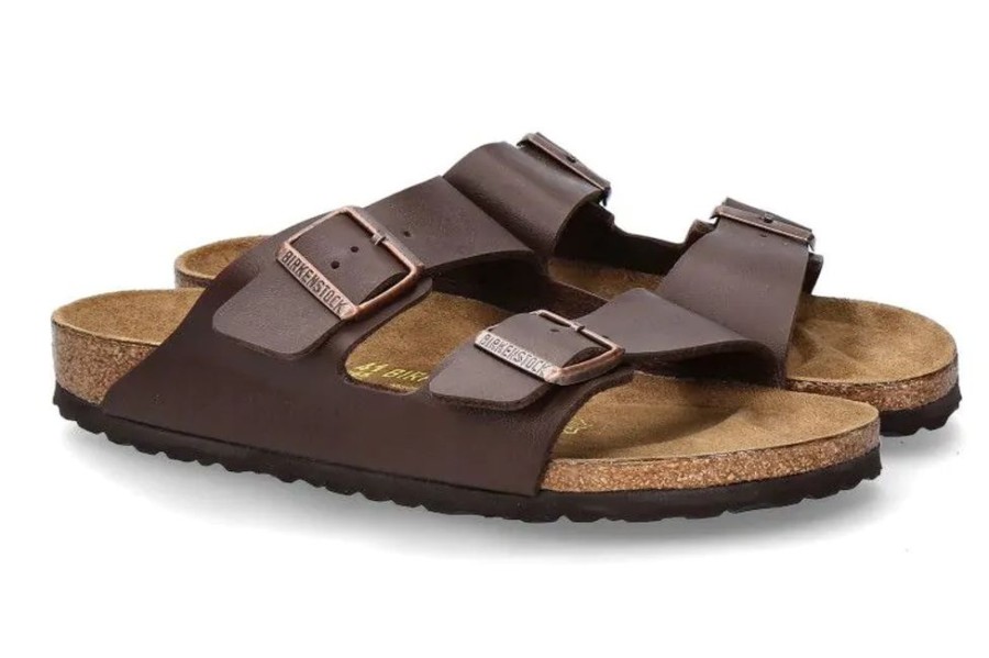 Herren Birkenstock Offene Schuhe | Birkenstock Pantolette Arizona Schmal Birko-Flor Braun