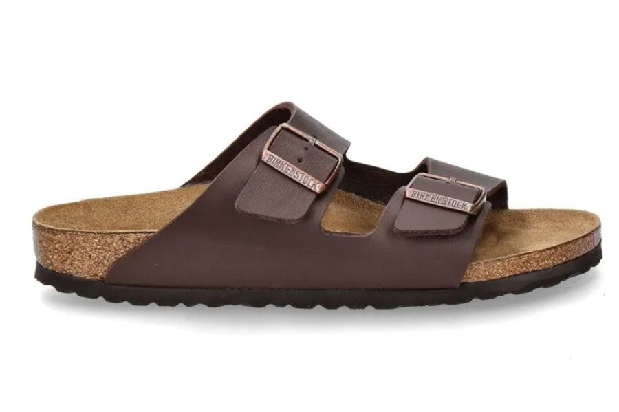 Herren Birkenstock Offene Schuhe | Birkenstock Pantolette Arizona Schmal Birko-Flor Braun