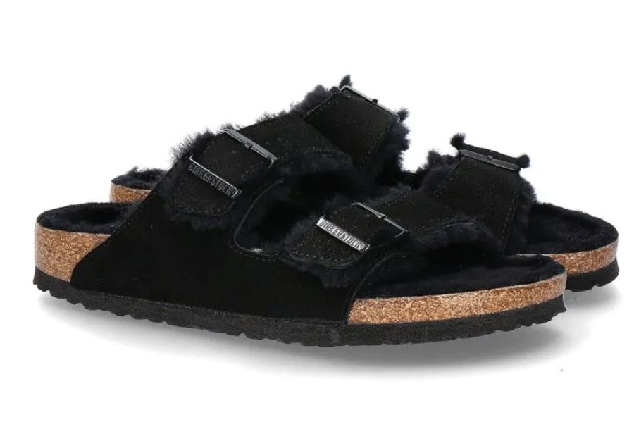 Damen Birkenstock Hausschuhe | Birkenstock Pantolette Gefu00Fcttert Arizona Schmal Fur Black (39)