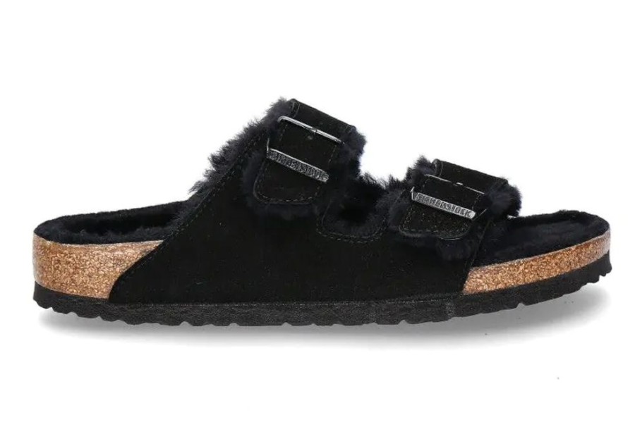 Damen Birkenstock Hausschuhe | Birkenstock Pantolette Gefu00Fcttert Arizona Schmal Fur Black (39)