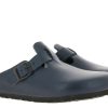 Damen Birkenstock Pantoletten | Birkenstock Pantolette Boston Normal Naturleder Blau