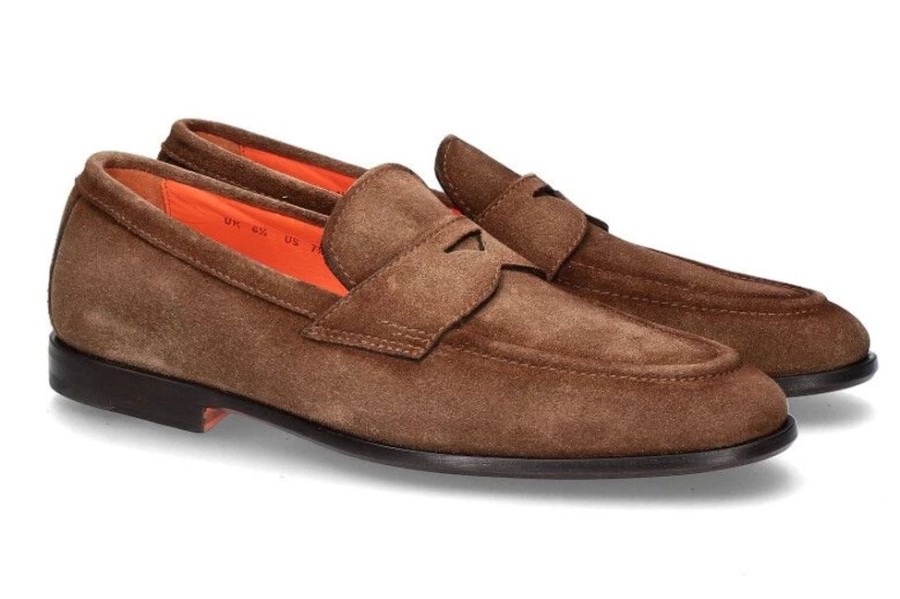 Herren Santoni Slippers | Santoni Slipper Velour Brown