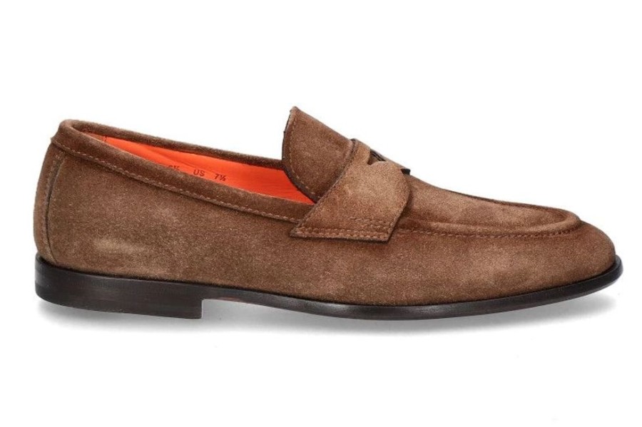 Herren Santoni Slippers | Santoni Slipper Velour Brown