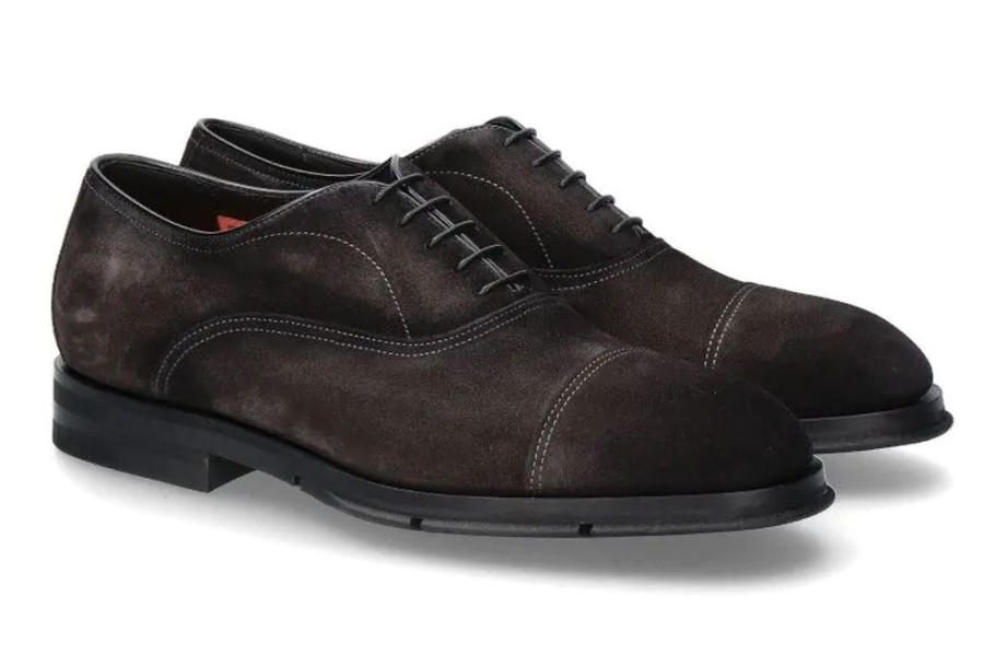 Herren Santoni Schnurer | Santoni Oxford Velours Vintage Black/Grey- Schwarz/ Grau