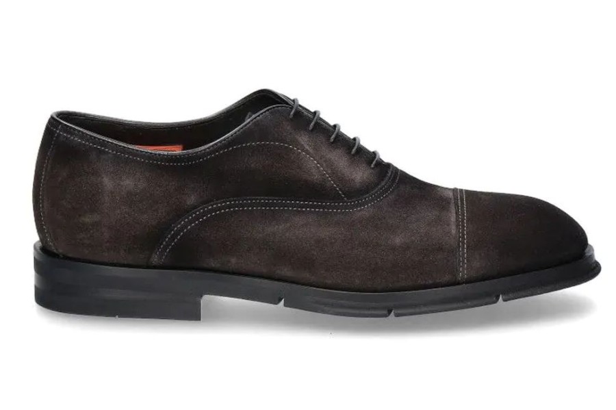 Herren Santoni Schnurer | Santoni Oxford Velours Vintage Black/Grey- Schwarz/ Grau