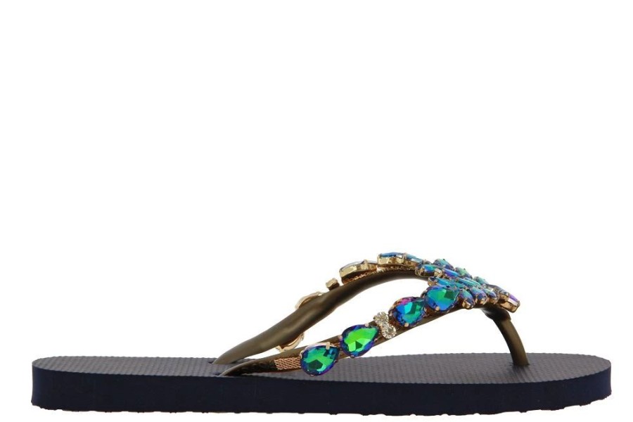 Damen CHANCLAS Sandalen | Chanclas Zehensteg Sandale Adela Diamond Green Blue