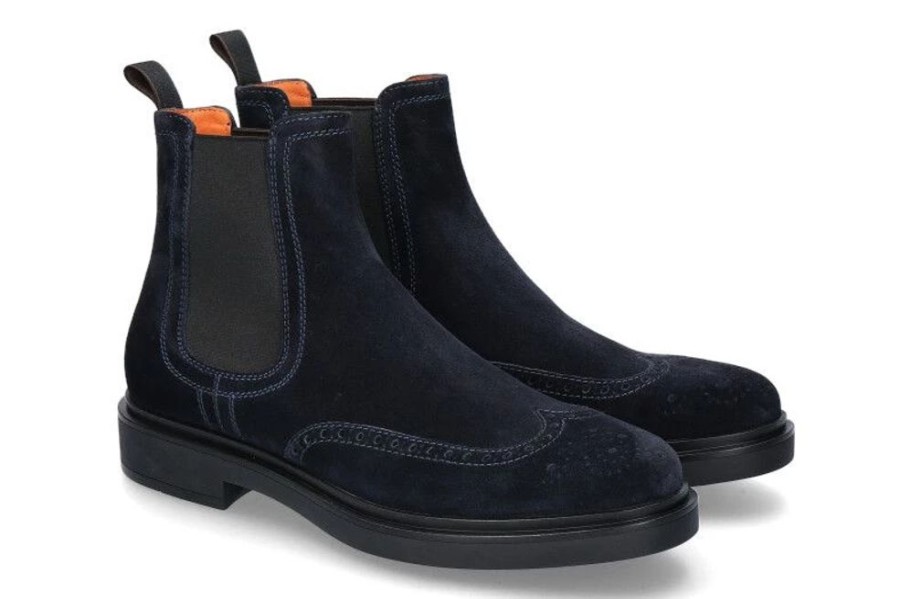 Herren Santoni Stiefeletten / Stiefel | Santoni Chelsea Boot Velour Blu