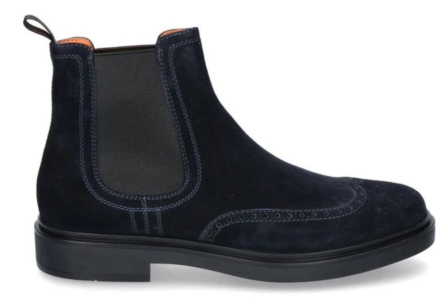 Herren Santoni Stiefeletten / Stiefel | Santoni Chelsea Boot Velour Blu