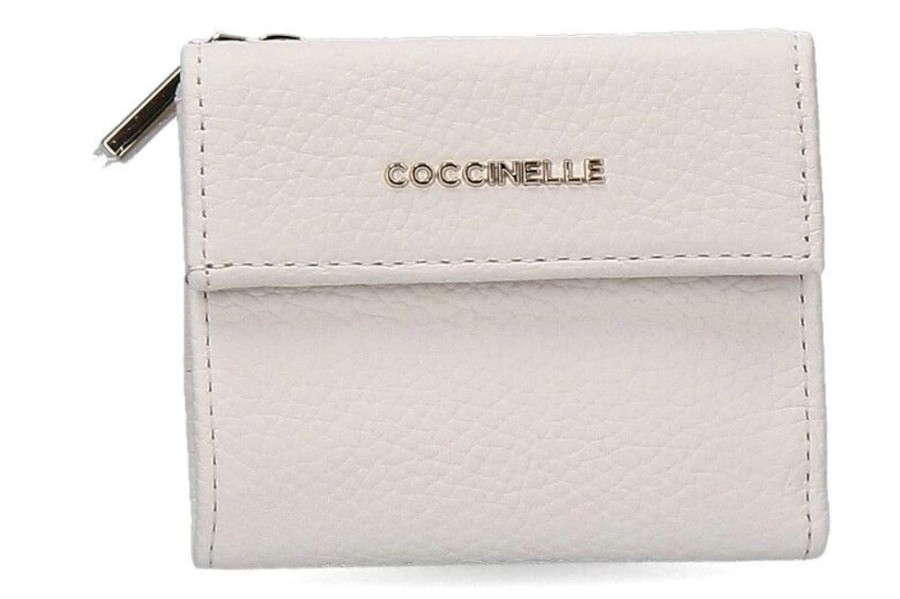 Damen Coccinelle Geldb?Rsen | Coccinelle Portemonnaie Grain Leather Metallic Soft Coconut Milk