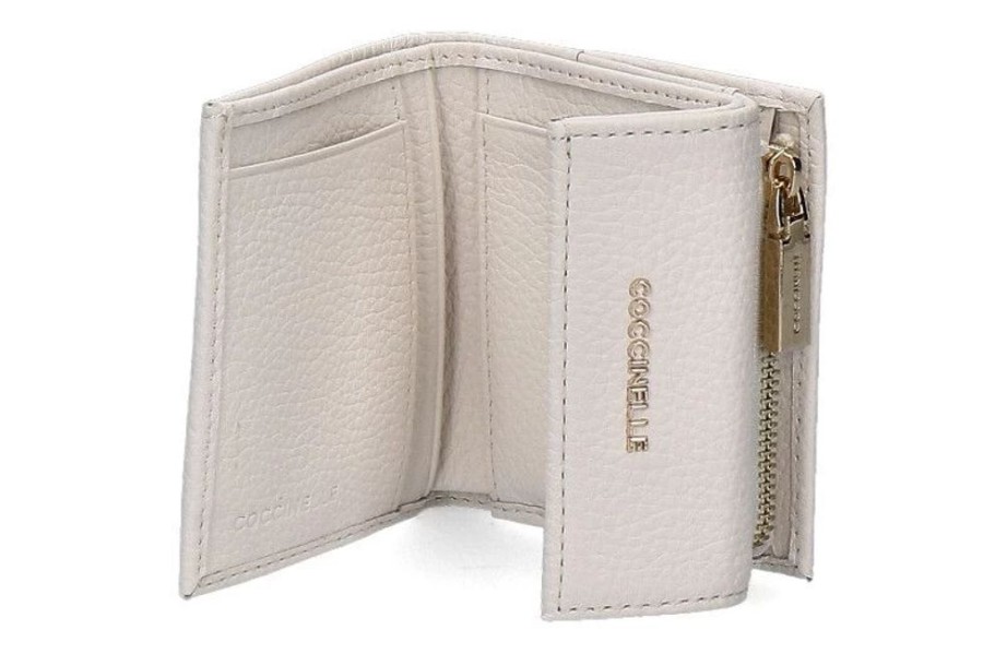 Damen Coccinelle Geldb?Rsen | Coccinelle Portemonnaie Grain Leather Metallic Soft Coconut Milk