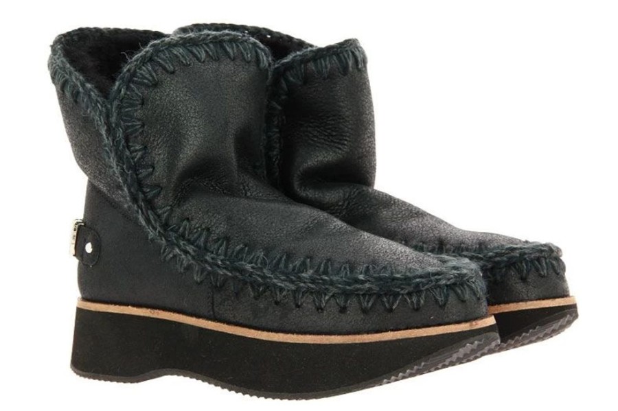 Damen mou Booties | Mou Boots Running Eskimo 18 Logo Cracked Black Grey (37 )