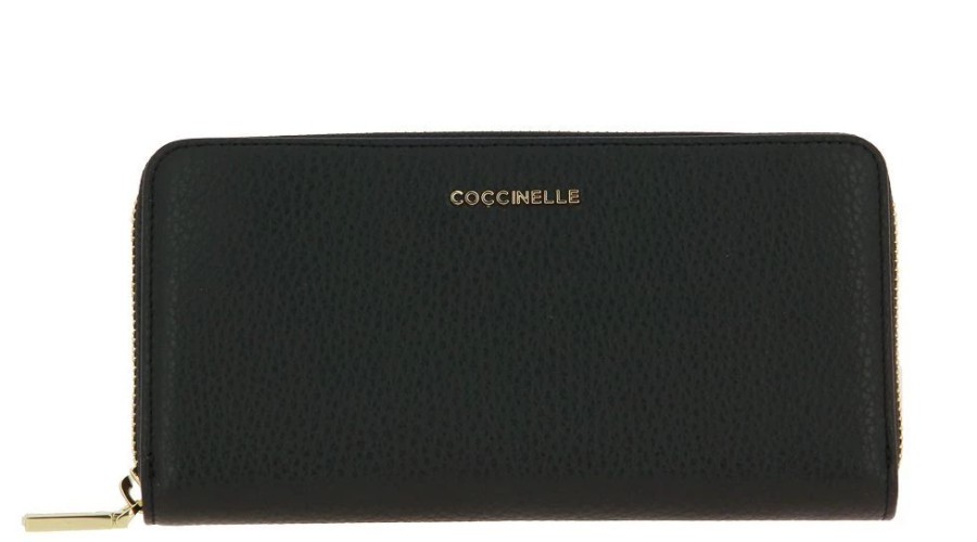 Damen Coccinelle Geldb?Rsen | Coccinelle Portemonnaie Wall Grain Lea Noir Metallic Soft