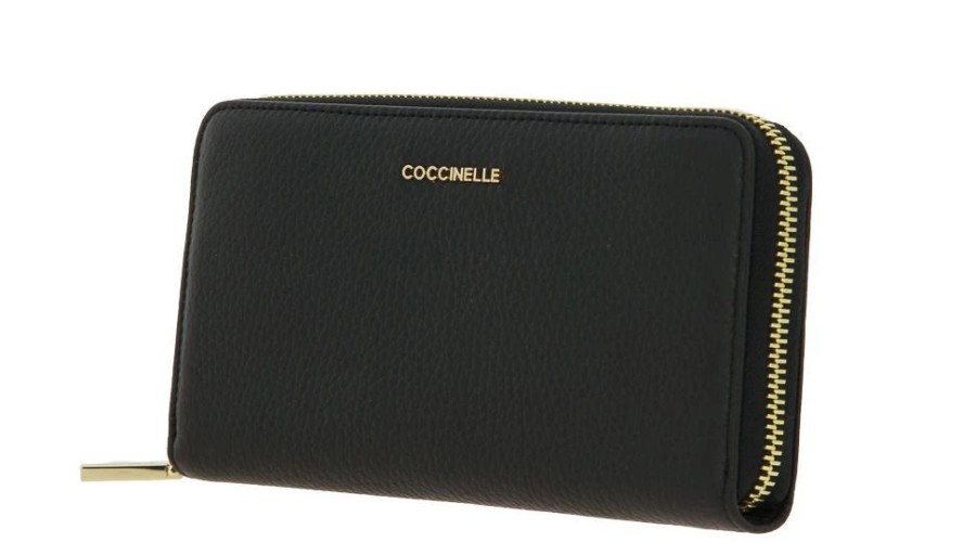 Damen Coccinelle Geldb?Rsen | Coccinelle Portemonnaie Wall Grain Lea Noir Metallic Soft