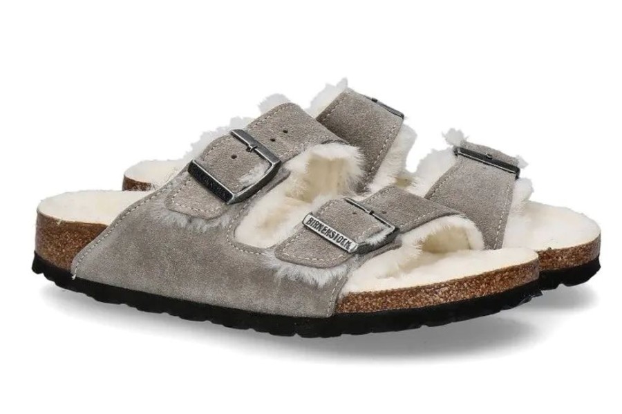 Damen Birkenstock Warmfutter | Birkenstock Pantolette Gefu00Fcttert Arizona Fur Stone Coin Schmal