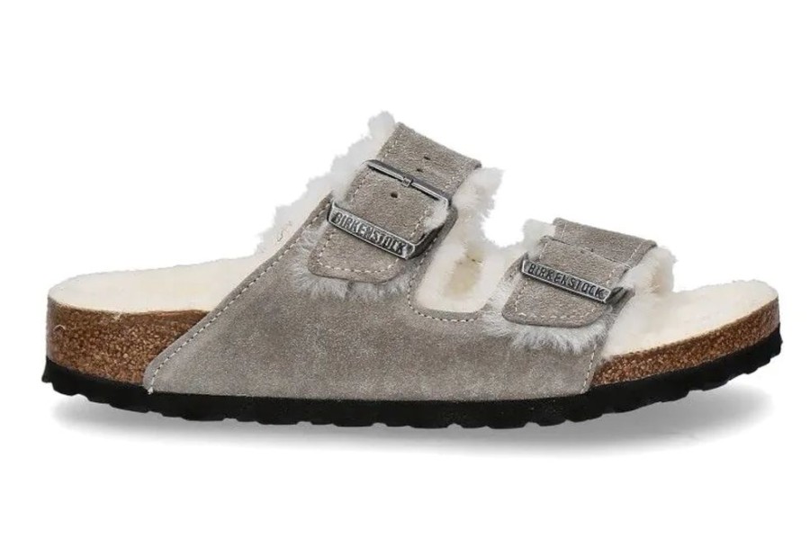 Damen Birkenstock Warmfutter | Birkenstock Pantolette Gefu00Fcttert Arizona Fur Stone Coin Schmal