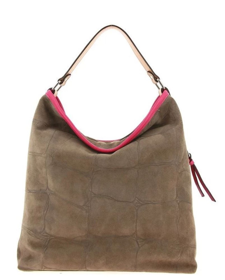 Damen Carol J. Taschen | Carol J. Beuteltasche Suede Dollaro Taupe Fuxia