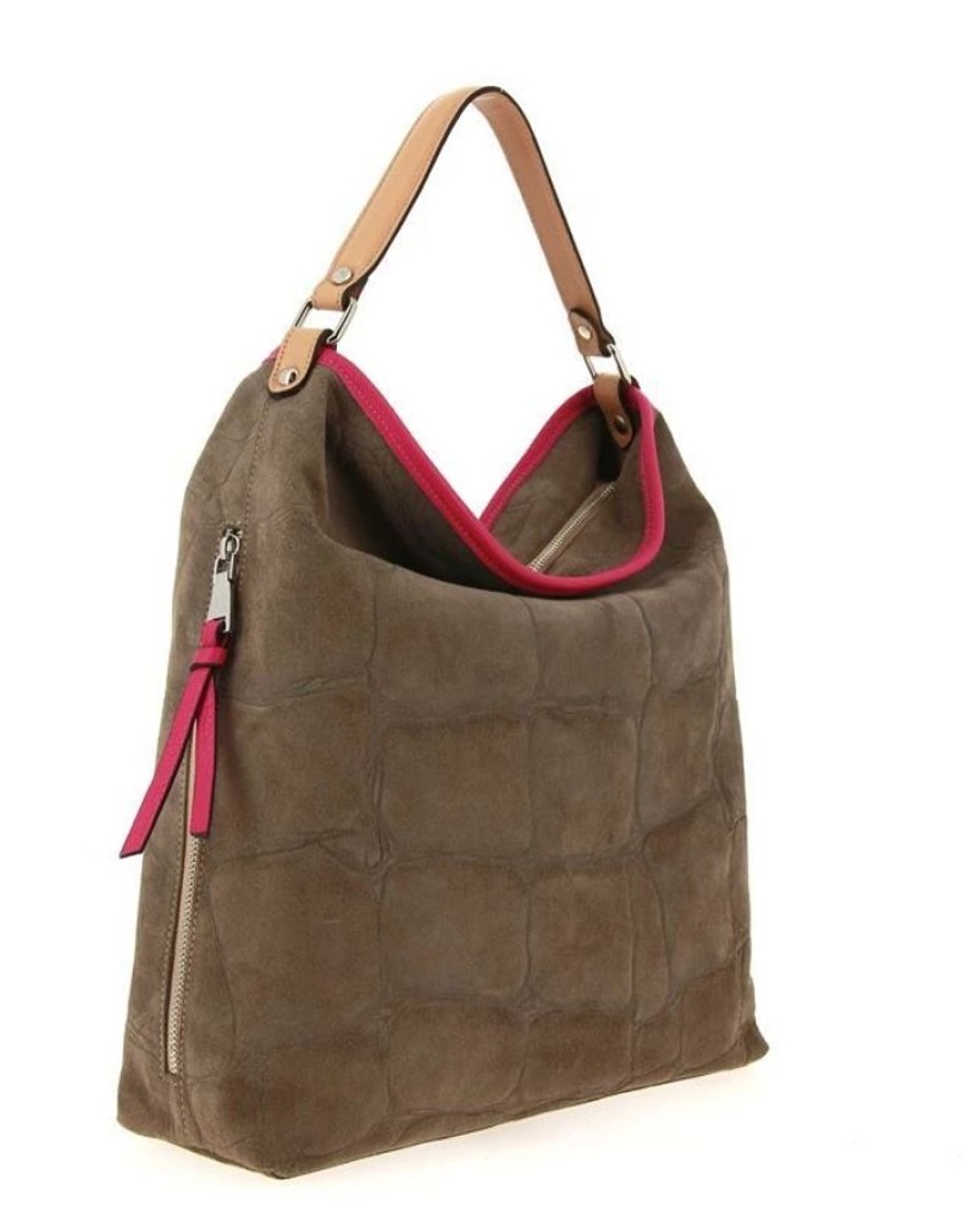 Damen Carol J. Taschen | Carol J. Beuteltasche Suede Dollaro Taupe Fuxia