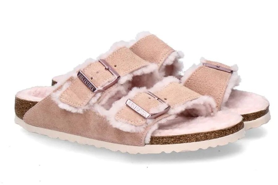 Damen Birkenstock Warmfutter | Birkenstock Pantolette Schmal Gefu00Fcttert Arizona Shearling Light Rose