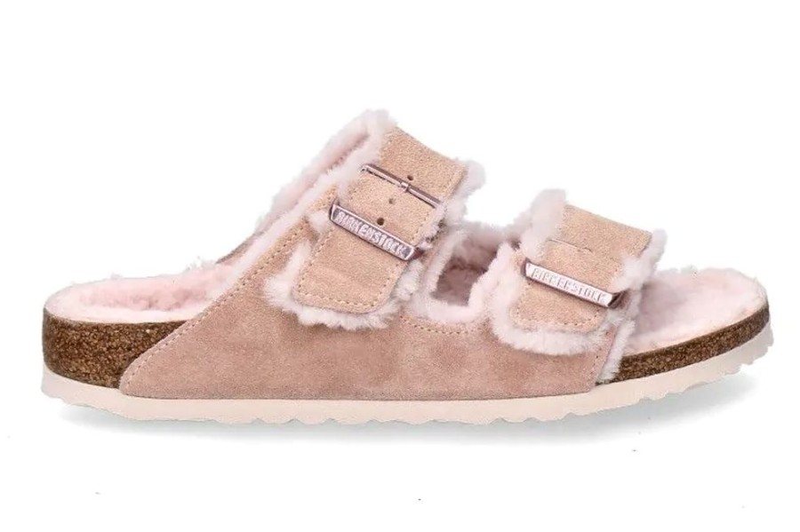 Damen Birkenstock Warmfutter | Birkenstock Pantolette Schmal Gefu00Fcttert Arizona Shearling Light Rose