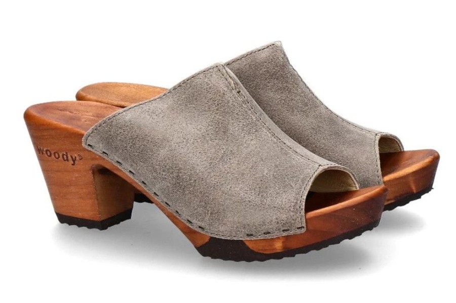 Damen woody Pantoletten | Woody Holzpantolette Elly Velour Sand