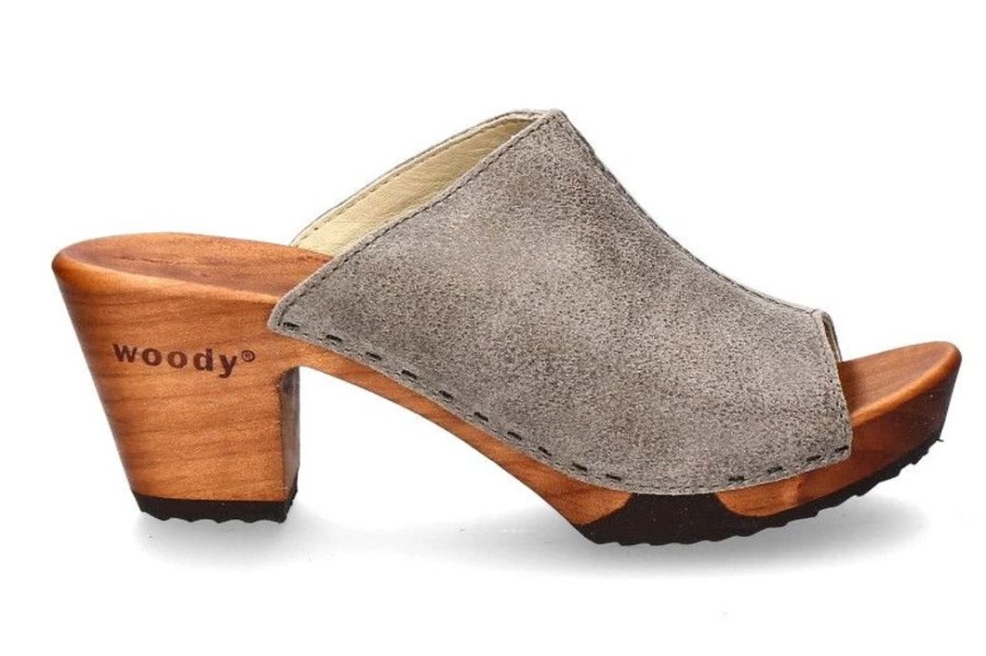 Damen woody Pantoletten | Woody Holzpantolette Elly Velour Sand