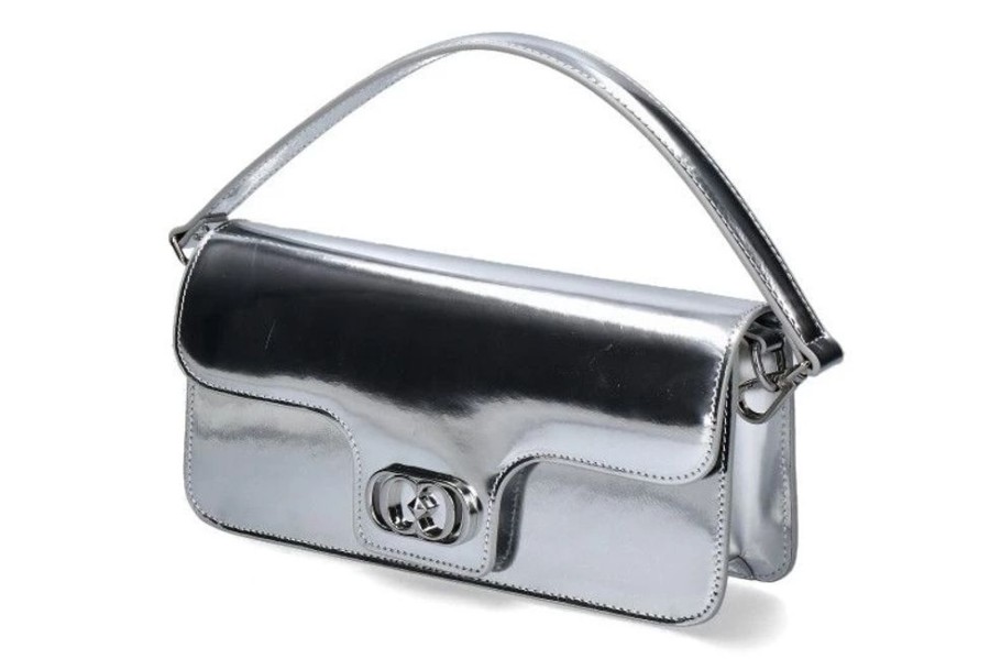 Damen La Carrie Taschen | La Carrie Abendtasche Shiny Baguette Leather Silver