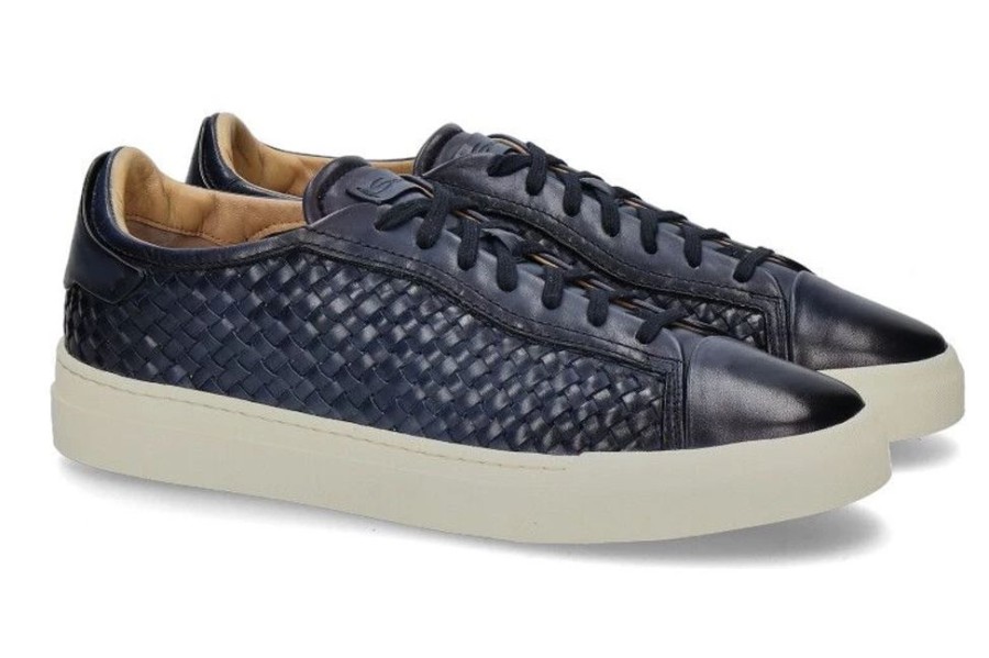 Herren Santoni Sneakers | Santoni Sneaker Intrecciato Blu