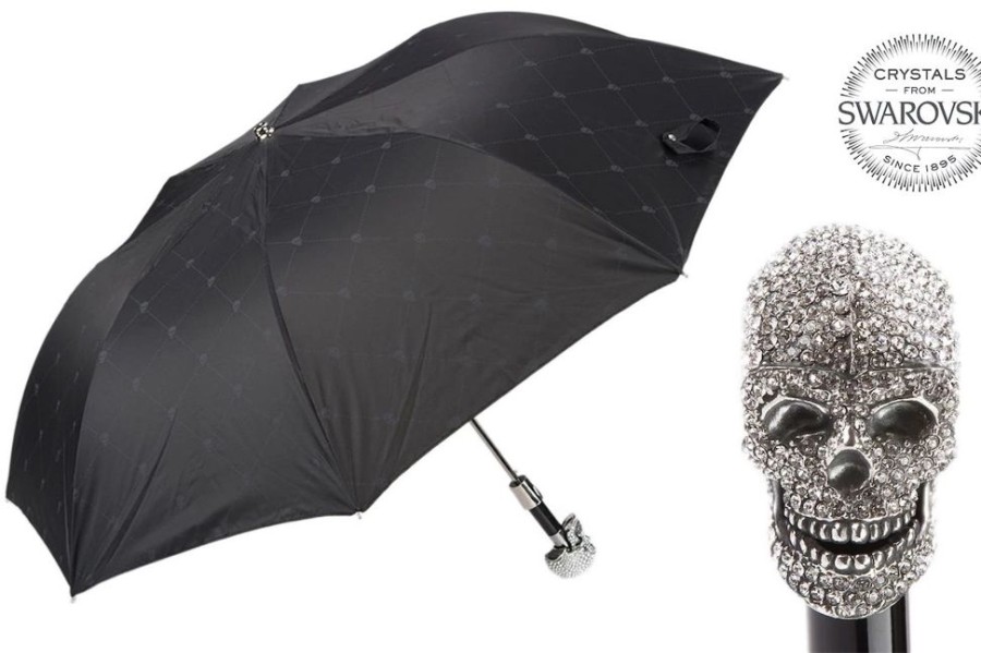 Herren Pasotti Regenschirme | Pasotti Regenschirm Oxford Totenkopf Swarovski Silber